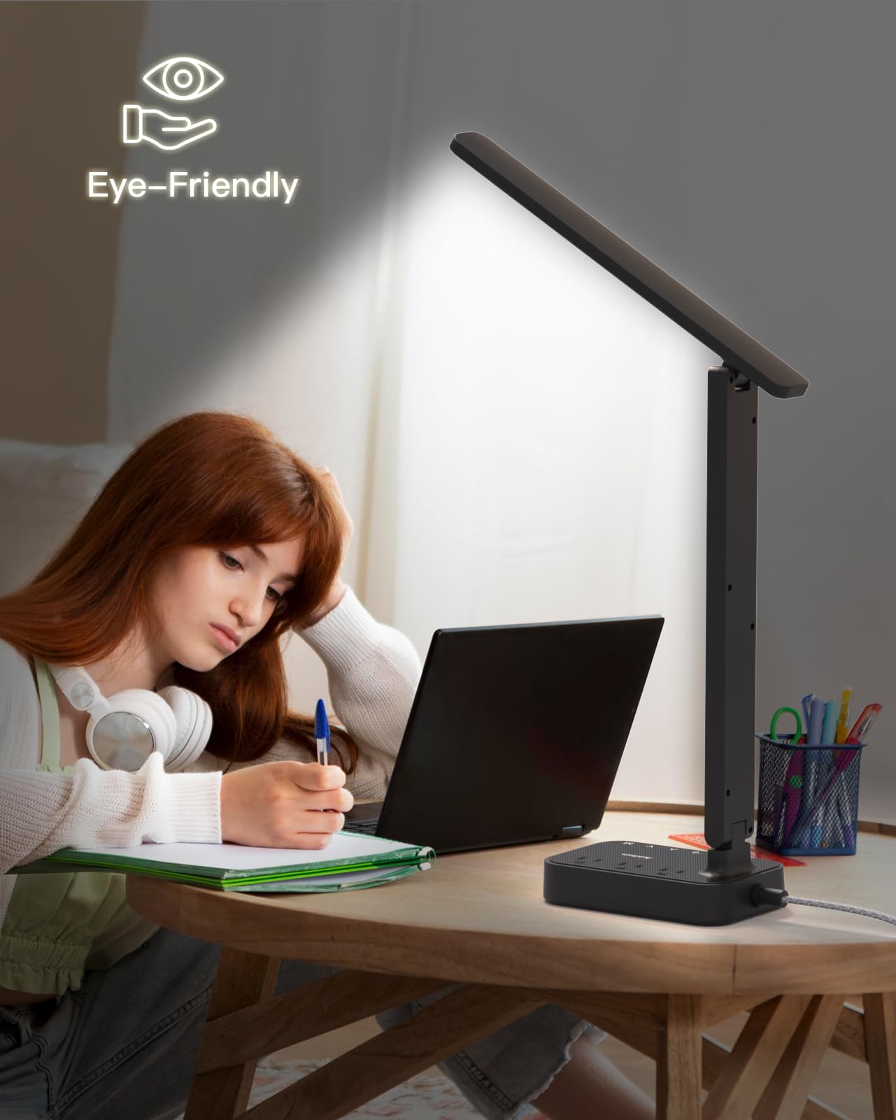 Addtam desk lamp with 90-degree foldable arm for space-saving setup