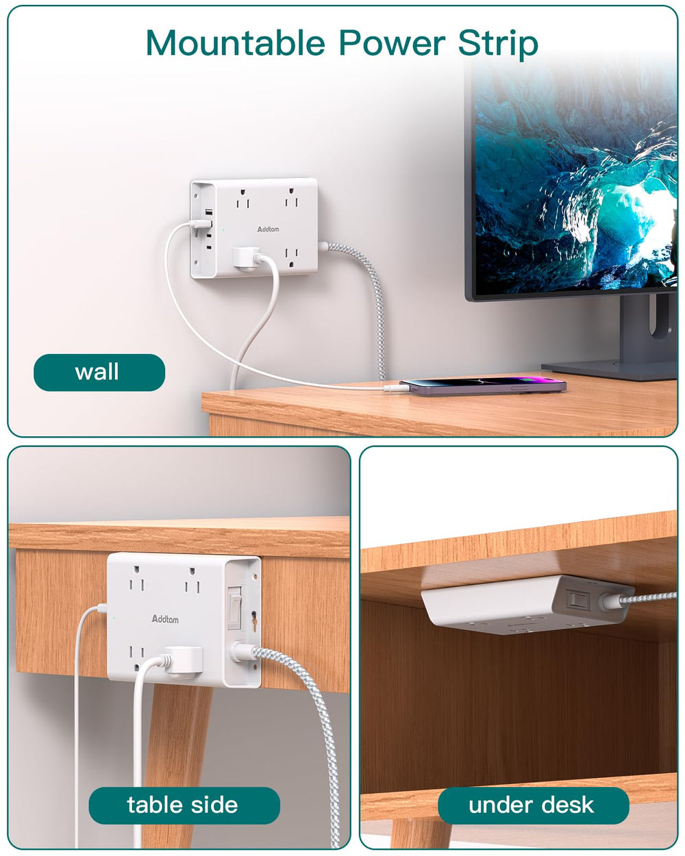Addtam 10 ft cord ideal for home office setups and dorm rooms.