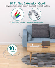 Addtam power strip stretched along a desk for an organized, extended reach.