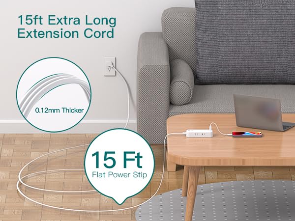 Addtam extension cord with 6 AC outlets keeps devices organized