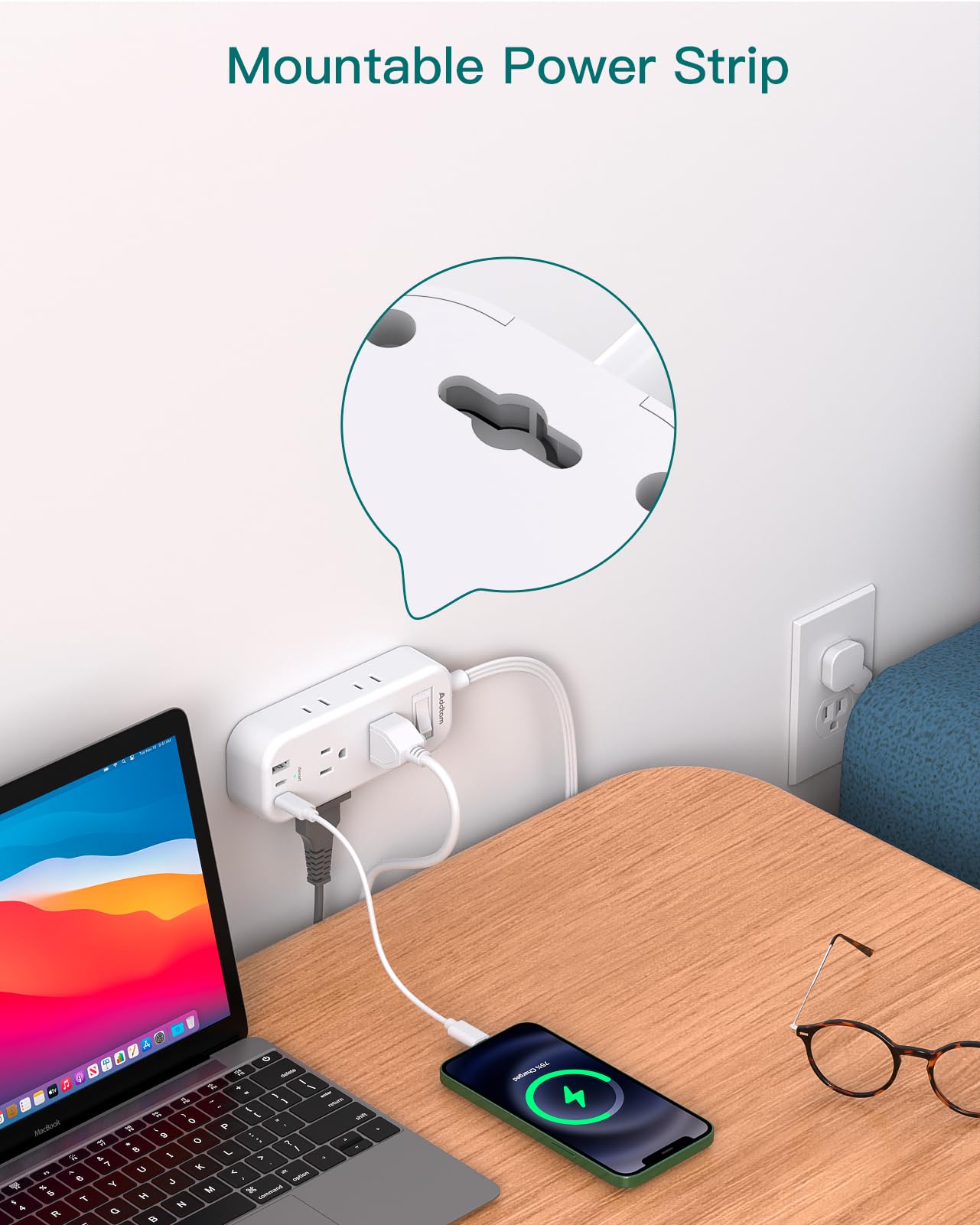 Addtam back-mount holes enable secure desk or shelf installation