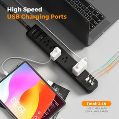 Addtam power strip with USB ports for quick device charging.
