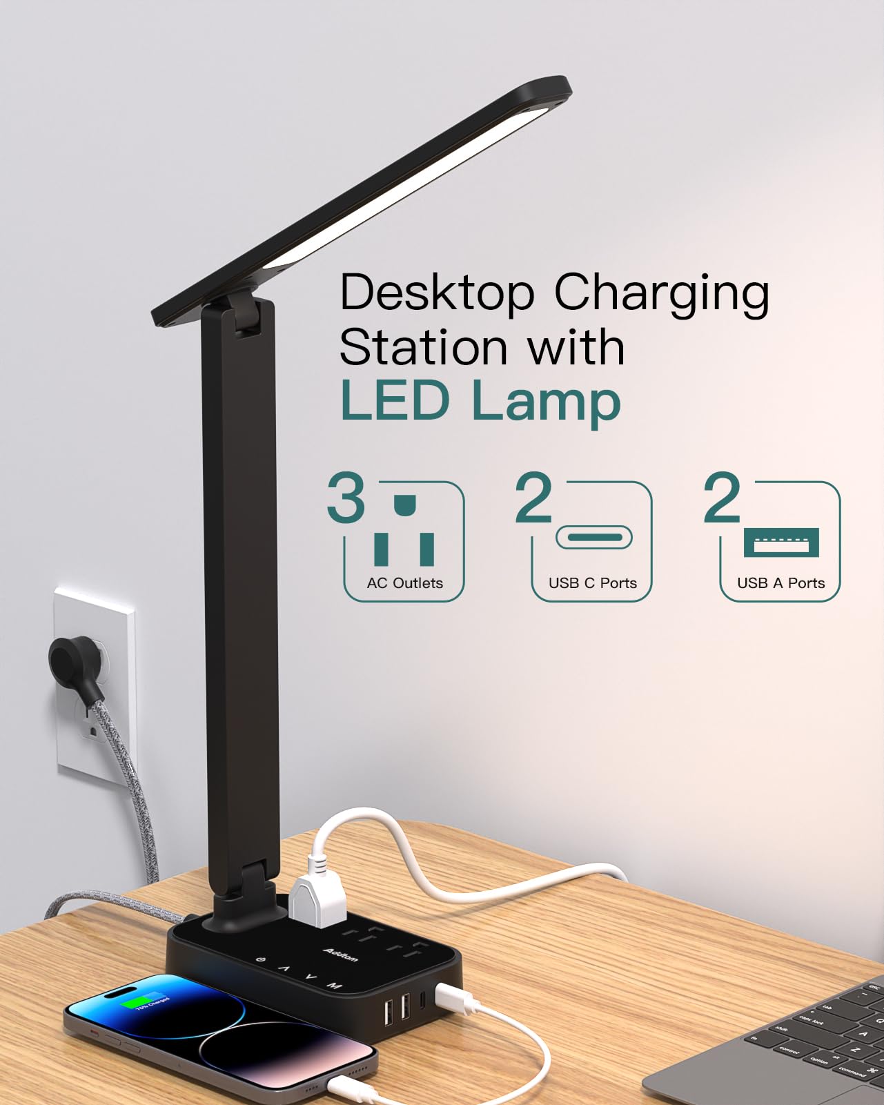 Addtam power strip with USB ports and outlets for easy device charging