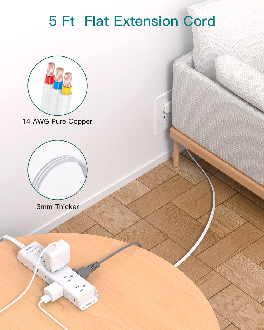 Addtam safety features with ON/OFF switch protects connected devices
