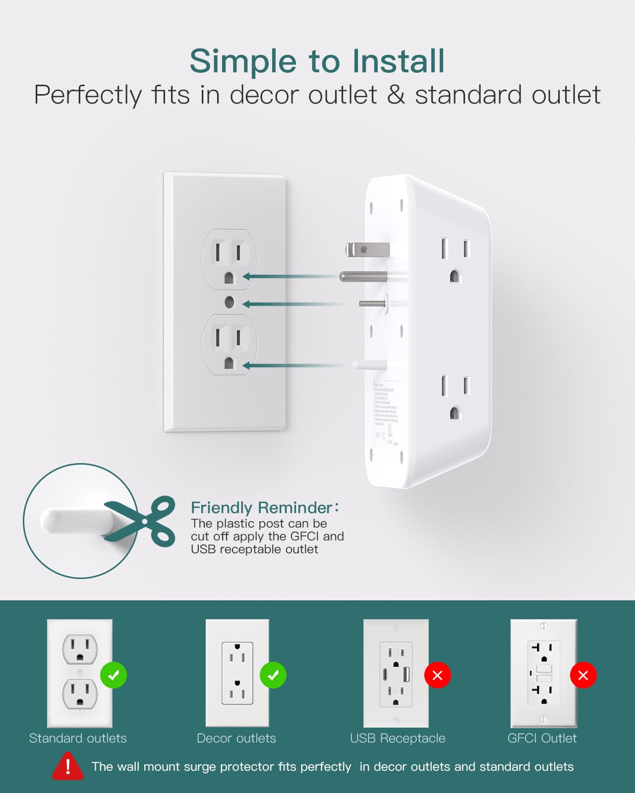 White casing of Addtam surge protector complements modern desks and minimizes clutter