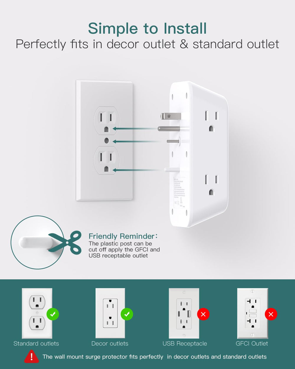White casing of Addtam surge protector complements modern desks and minimizes clutter