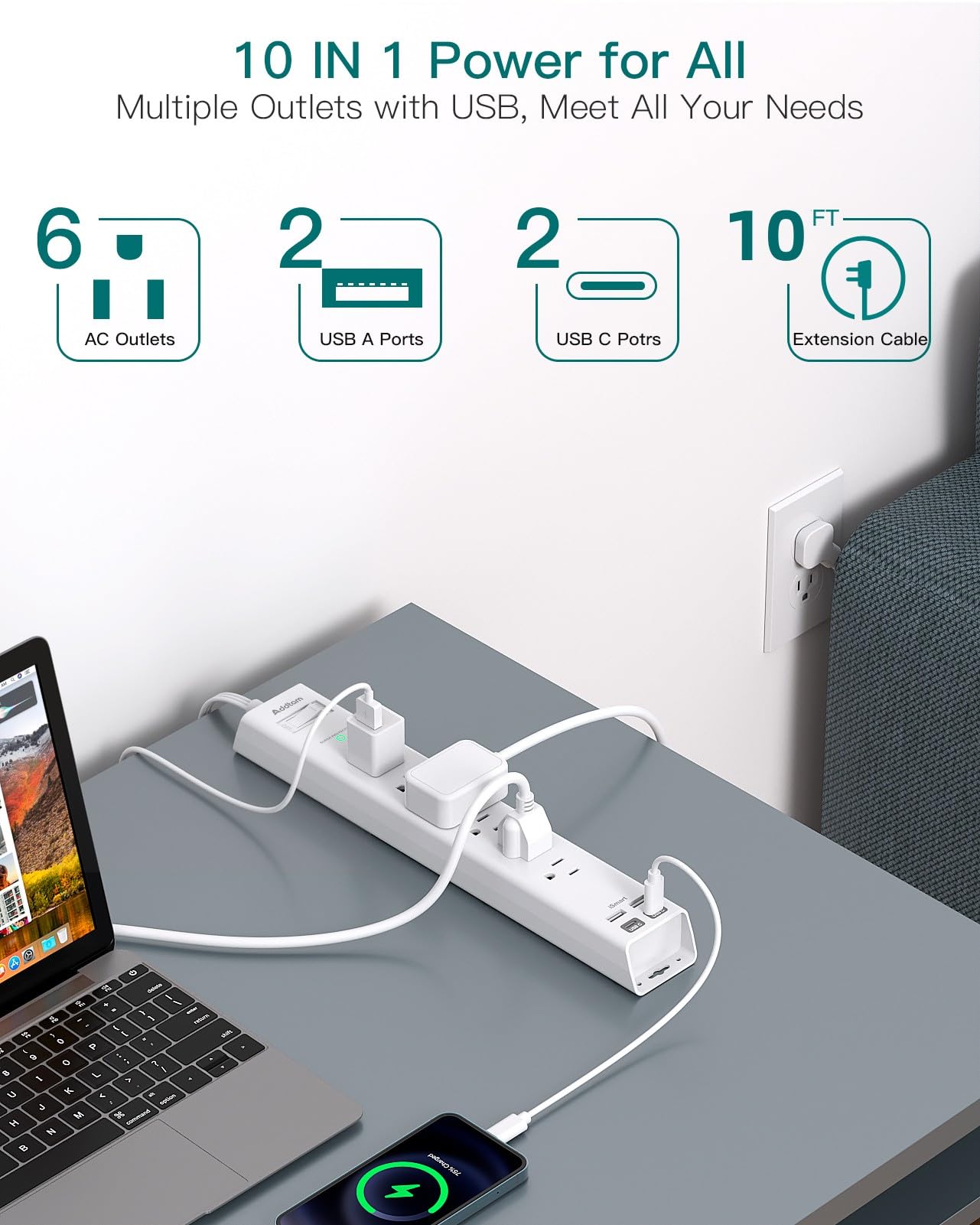 Addtam usb-a-and-c-ports enable fast charging for multiple devices.