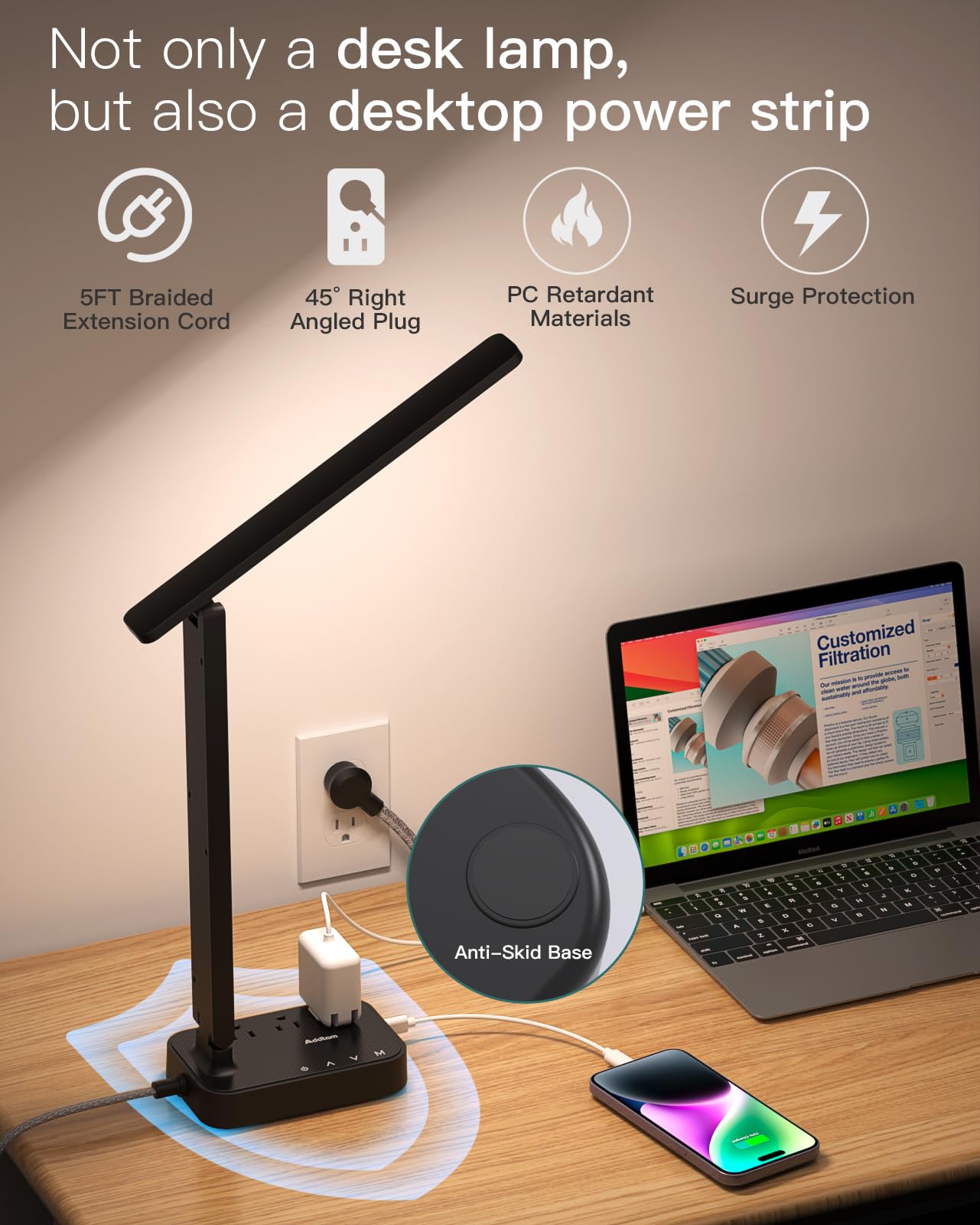 Addtam USB-C and USB-A ports visible for quick charging at a glance