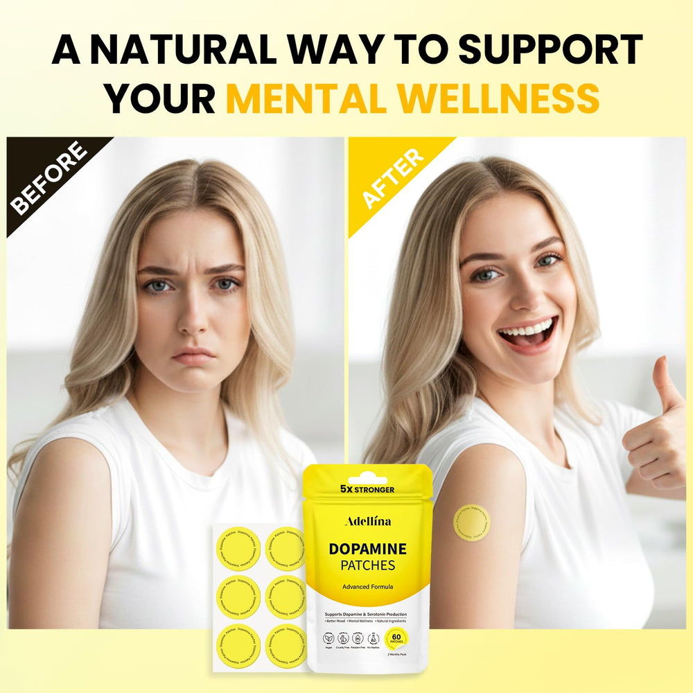 Adellina Dopamine Patches label closeup with product name and key benefits