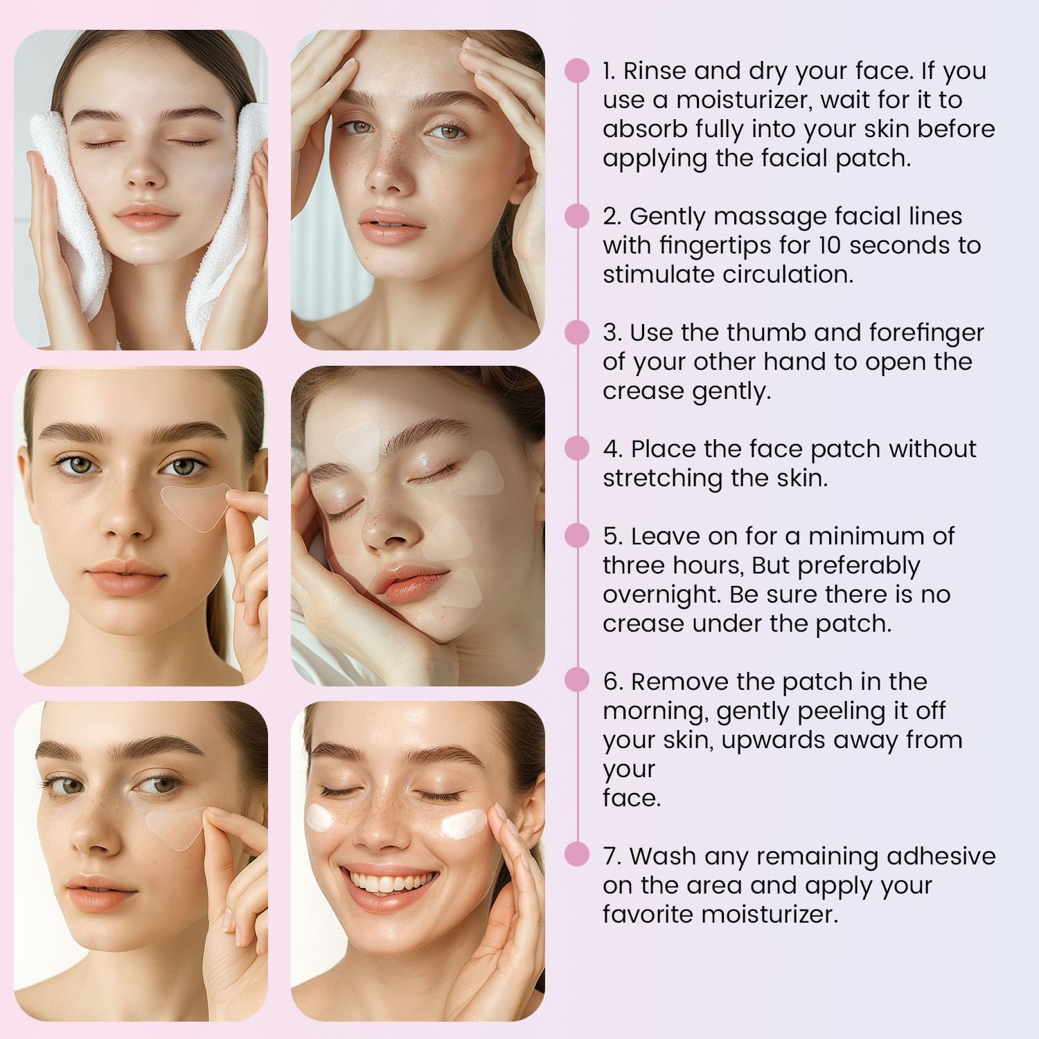 Adellina overnight patches fit clean, dry skin for optimal results.