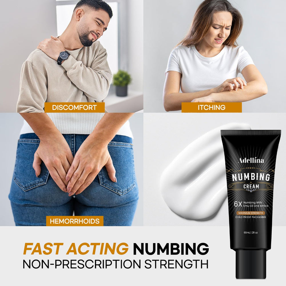 Adellina Numbing Cream applied to skin for temporary relief.