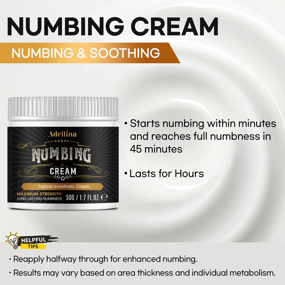 Applying Adellina Numbing Cream to skin for quick cooling.