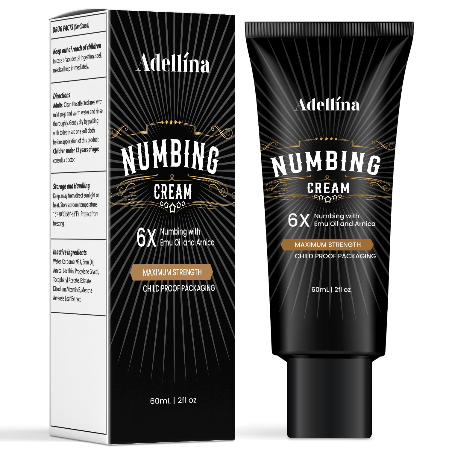 Adellina Numbing Cream bottle showing cooling comfort.