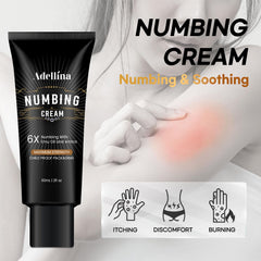 Adellina Numbing Cream label highlights Arnica and Emu Oil.