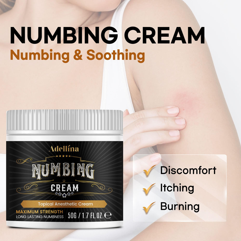 Adellina Numbing Cream packaging highlights simple, clean design.