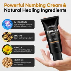 Adellina Numbing Cream texture close-up shows light, non-greasy finish.