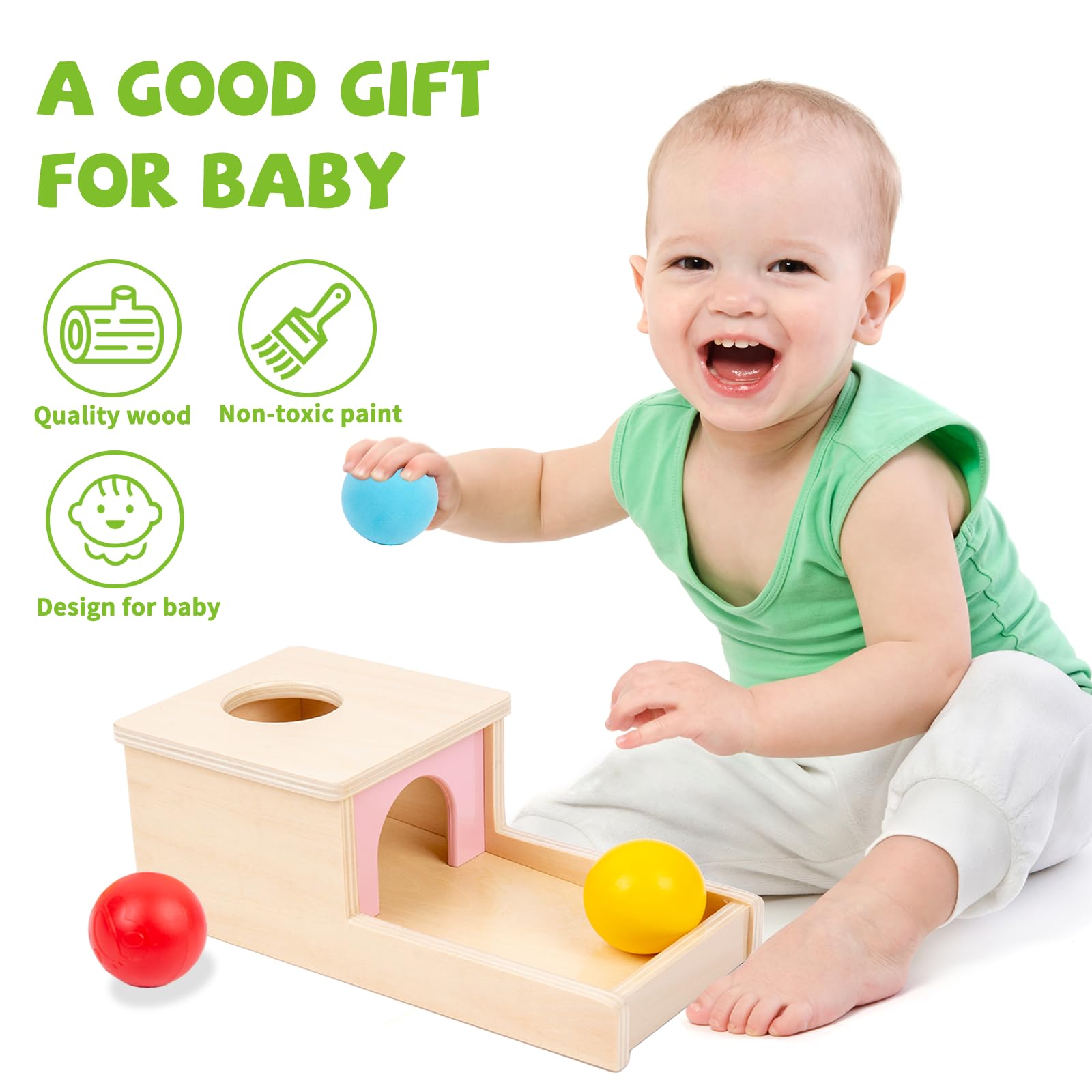 Adena Montessori box with tray and three balls for hand eye coordination