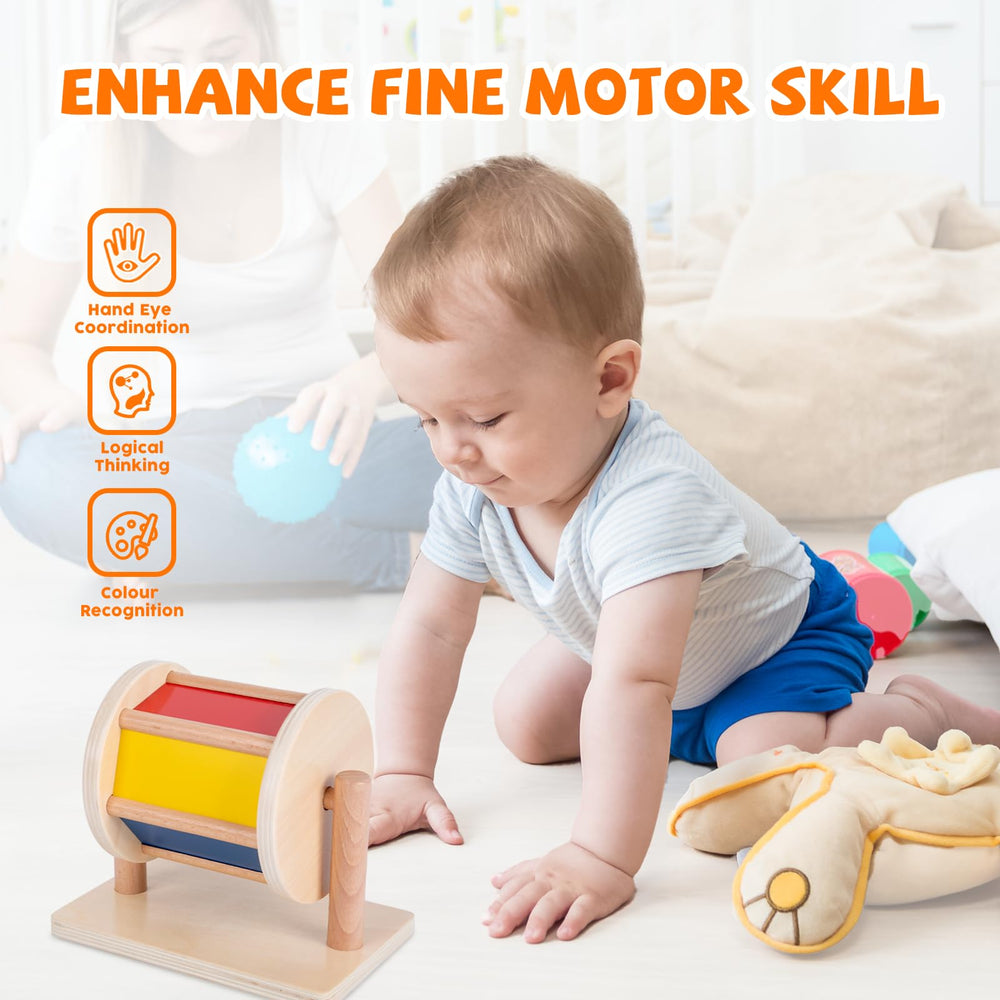 Adena Montessori spinning rainbow drum supports tummy time and movement