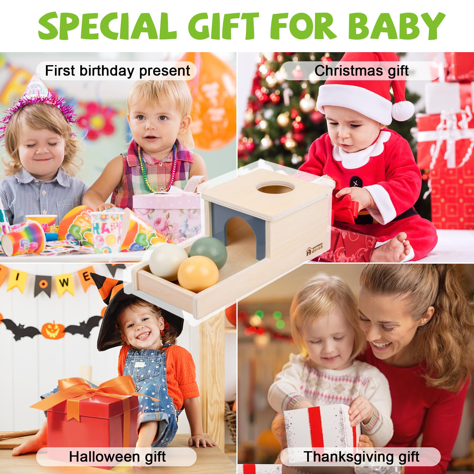 Adena Montessori age-appropriate size designed for 6-12 months.