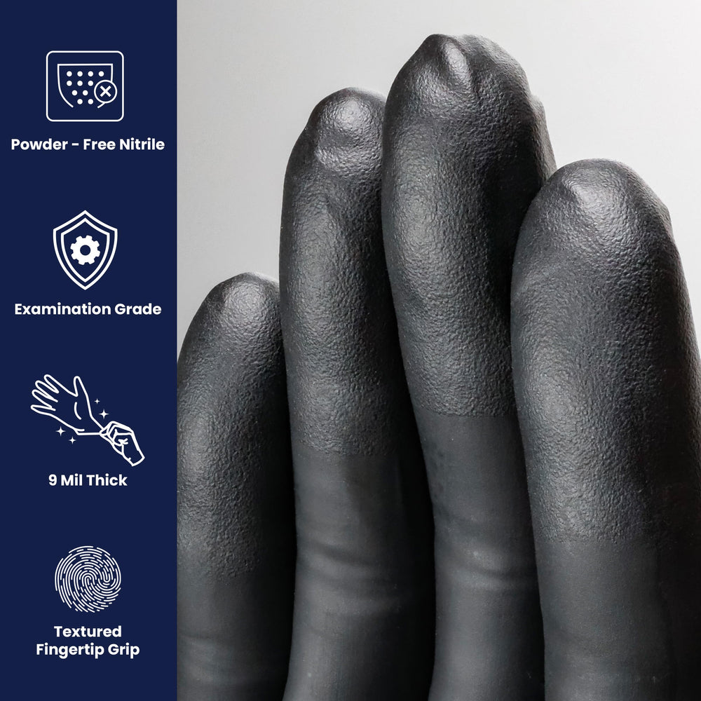 Durable 9mil nitrile gloves resist tears for demanding tasks.