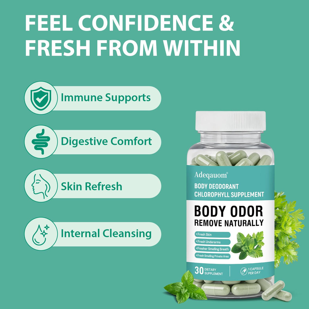 Adeqauom Chlorophyll Capsules pour action demonstrates easy daily intake.