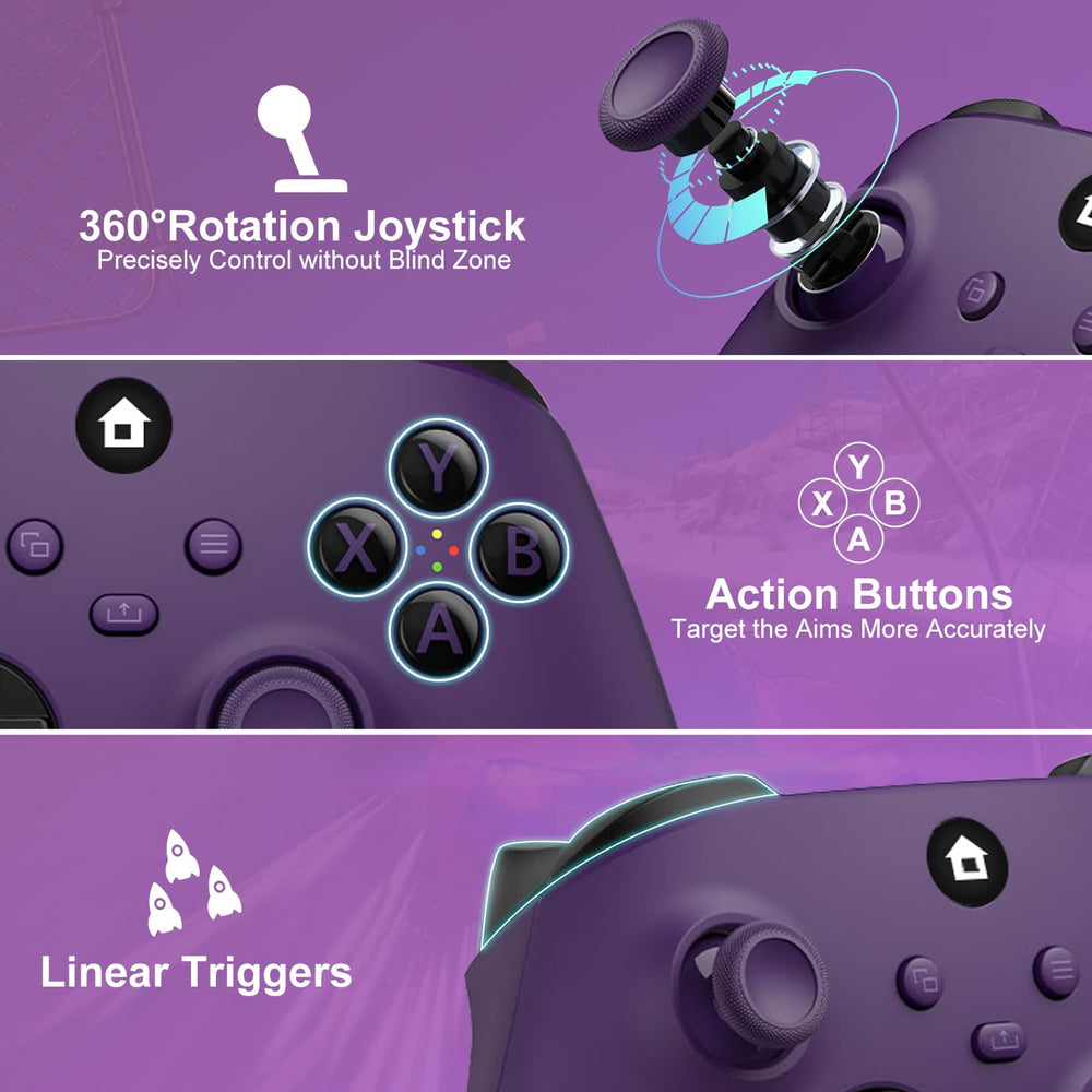 ADHJIE Xbox controller purple with 2.4GHz adapter ensures stable connection.
