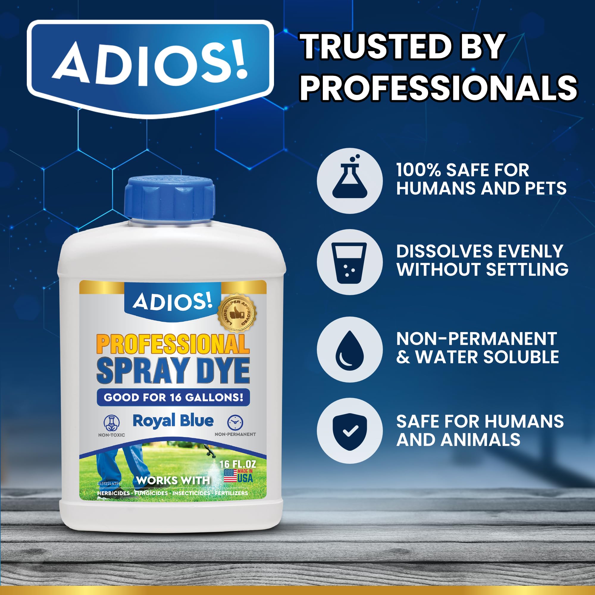 ADIOS! spray dye visible on grass marks treated areas quickly