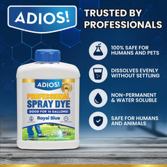 ADIOS! spray dye visible on grass marks treated areas quickly
