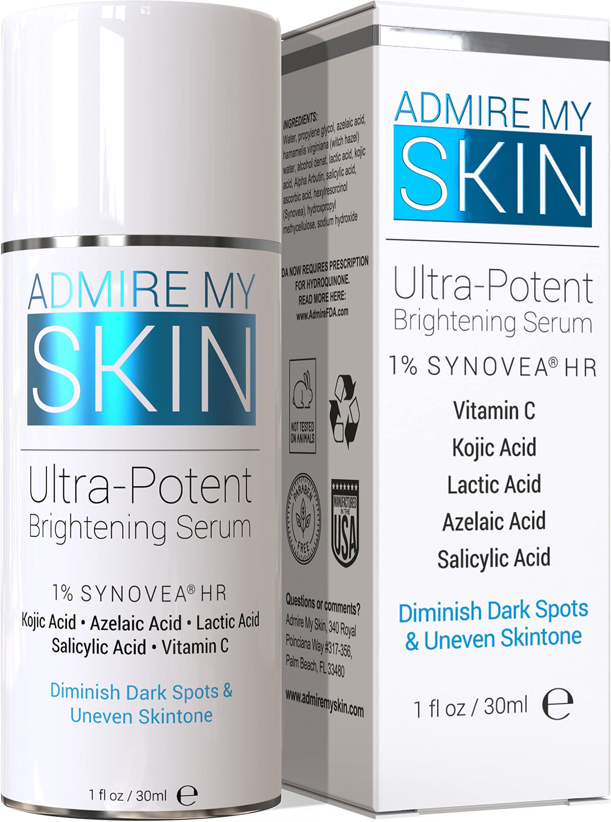 Admire My Skin dark spot corrector bottle for the face targets discoloration and brightens.