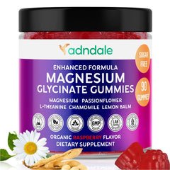 Adndale Magnesium Glycinate Gummies bottle front promotes relaxation with raspberry flavor