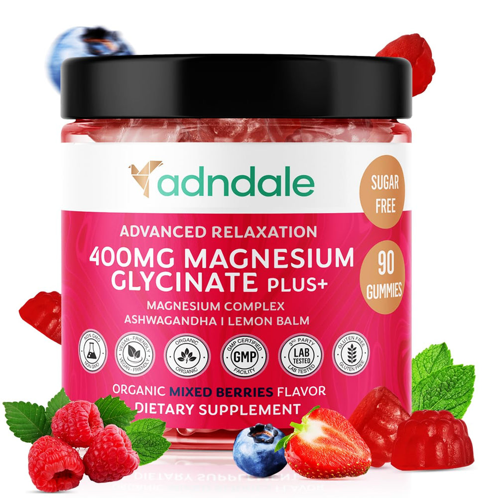 Adndale Calm Magnesium Glycinate Gummies bottle for daily relaxation support.
