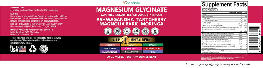 Adndale Magnesium Glycinate Gummies on shelf with product details