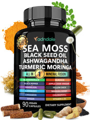 Adndale Sea Moss Capsules bottle front view showing vegan 90-count packaging for daily energy support