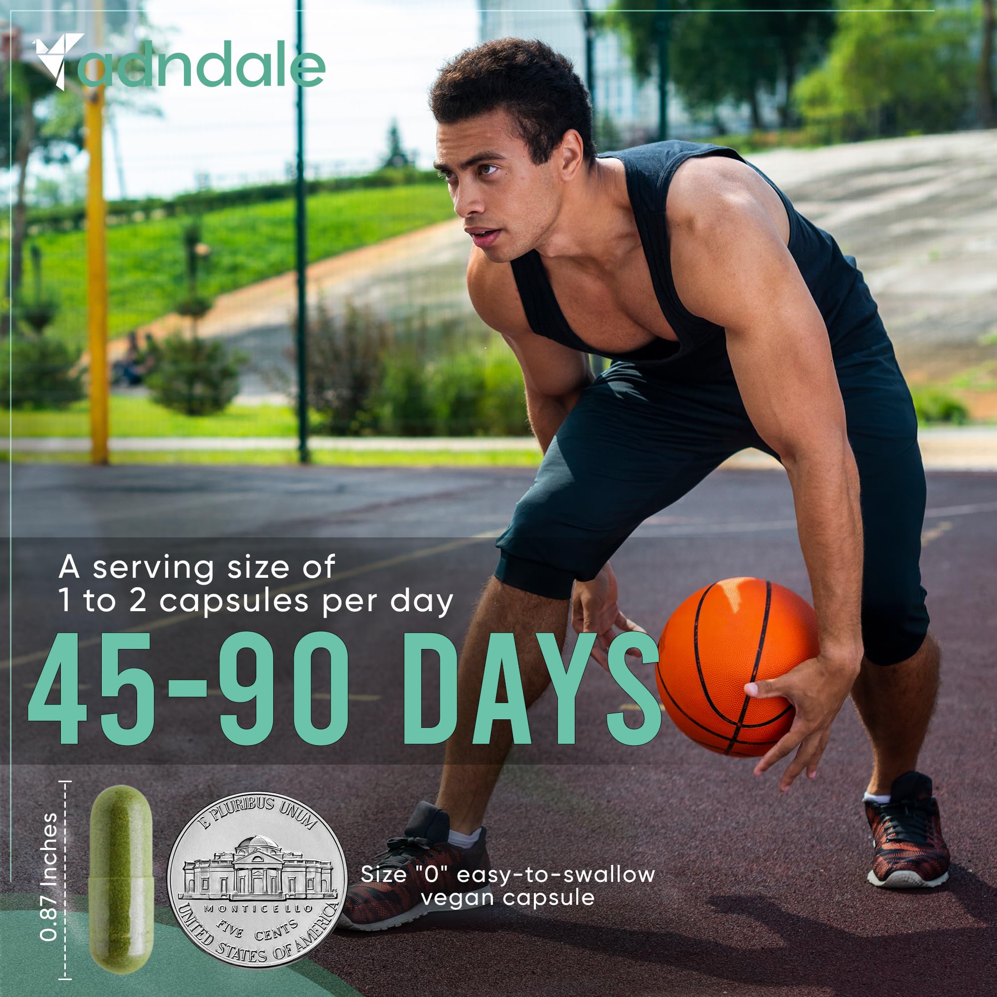 Premium packaging design of Adndale Sea Moss Capsules with robust quality cues