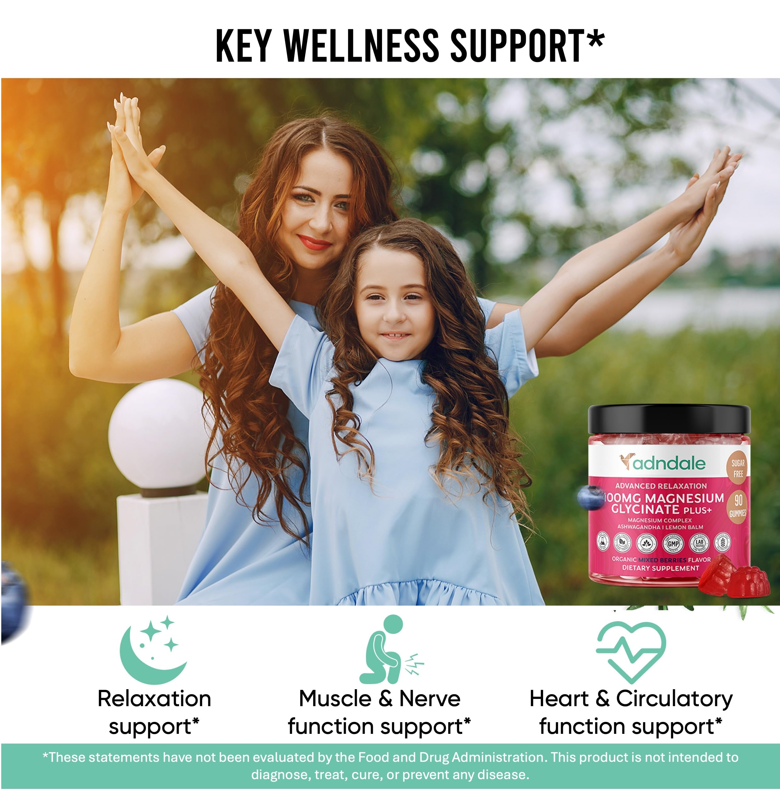 Adndale sugar-free berry flavor gummies for daily wellness.
