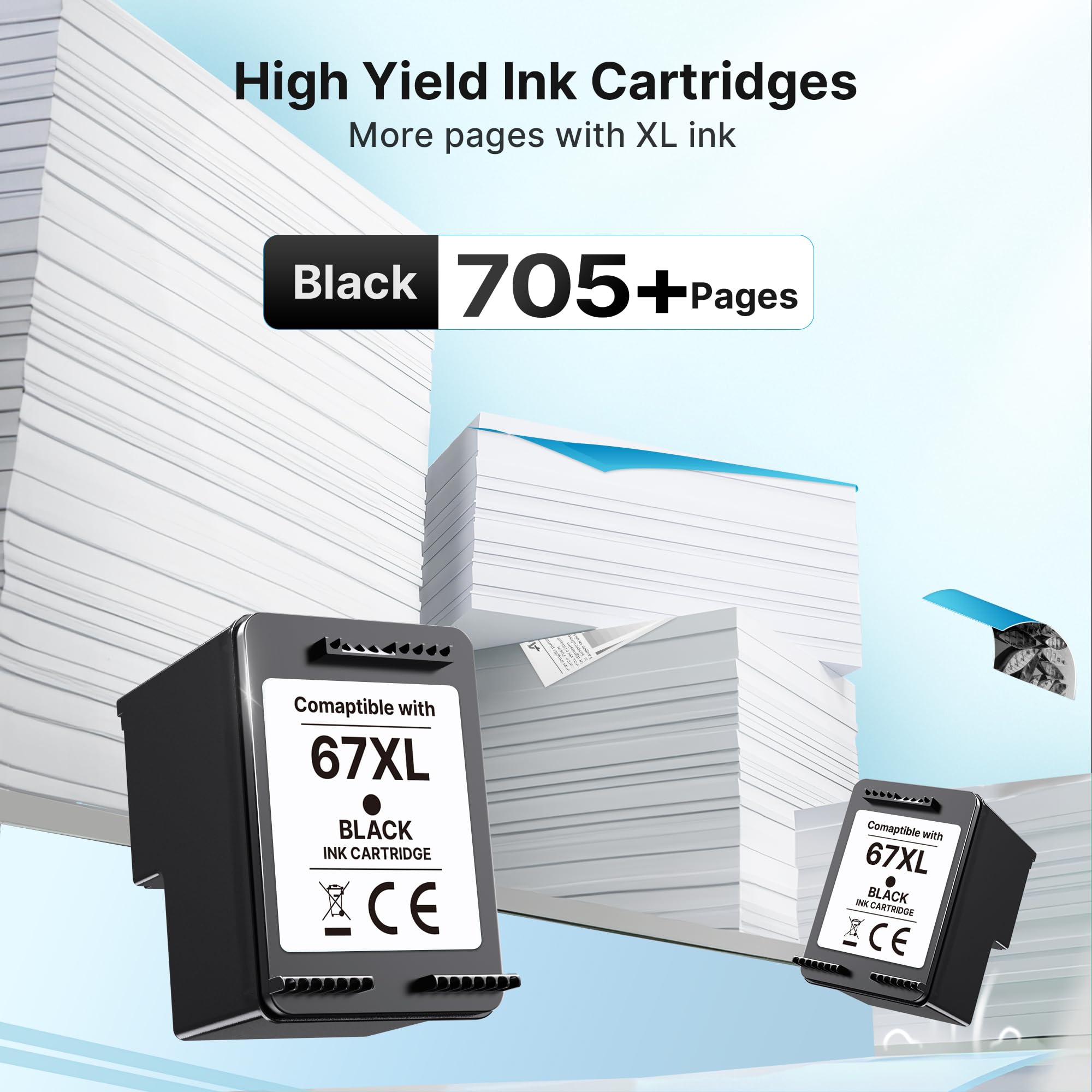 Adoccur 67XL high-yield graphic highlights 705 pages per cartridge.
