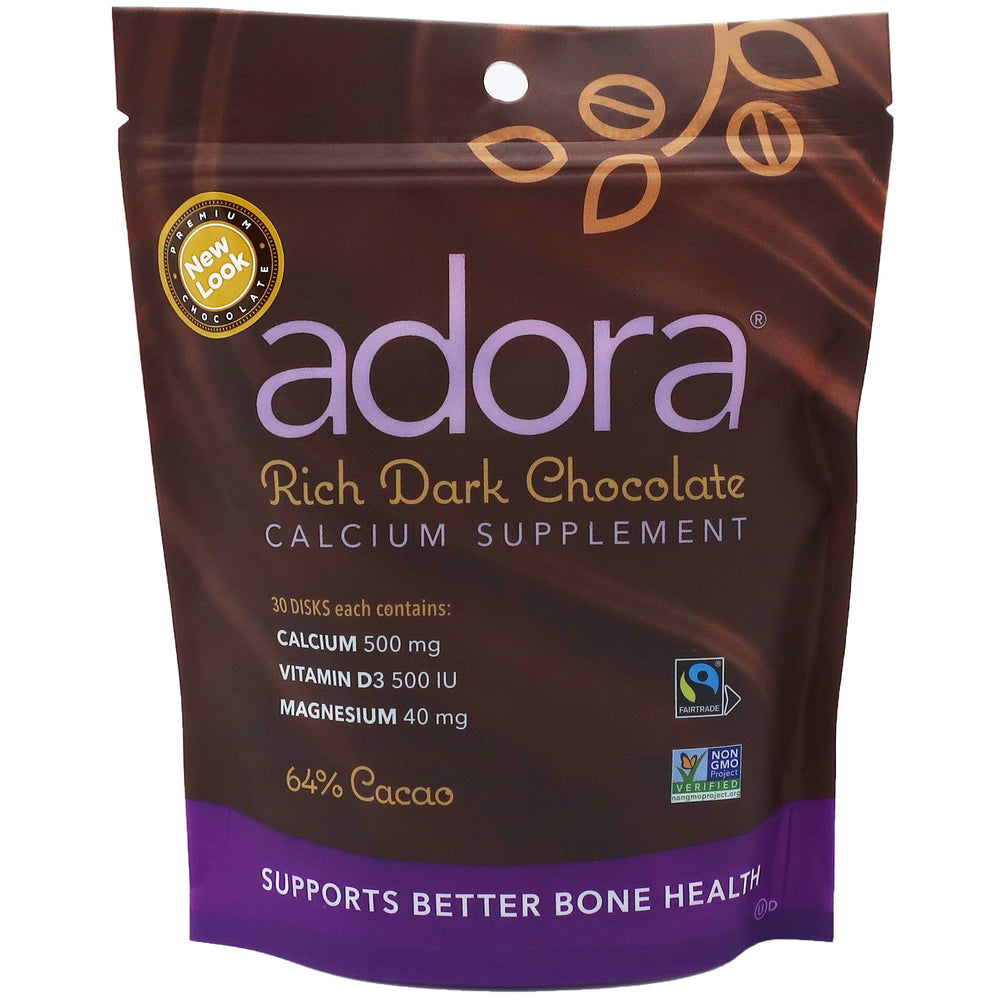 Adora calcium dark chocolate disk with vitamin D3 and magnesium for daily support