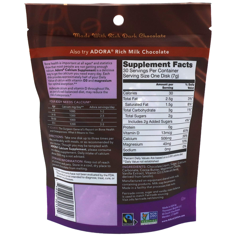 Adora calcium supplement packaging highlighting vitamin D3 and magnesium