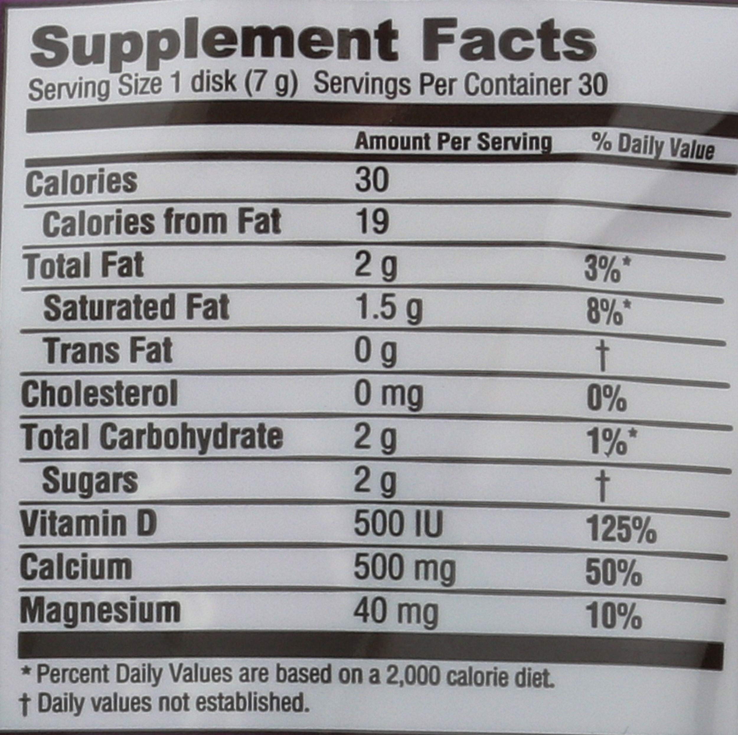 Adora calcium disk packaging shows premium chocolate and product details.