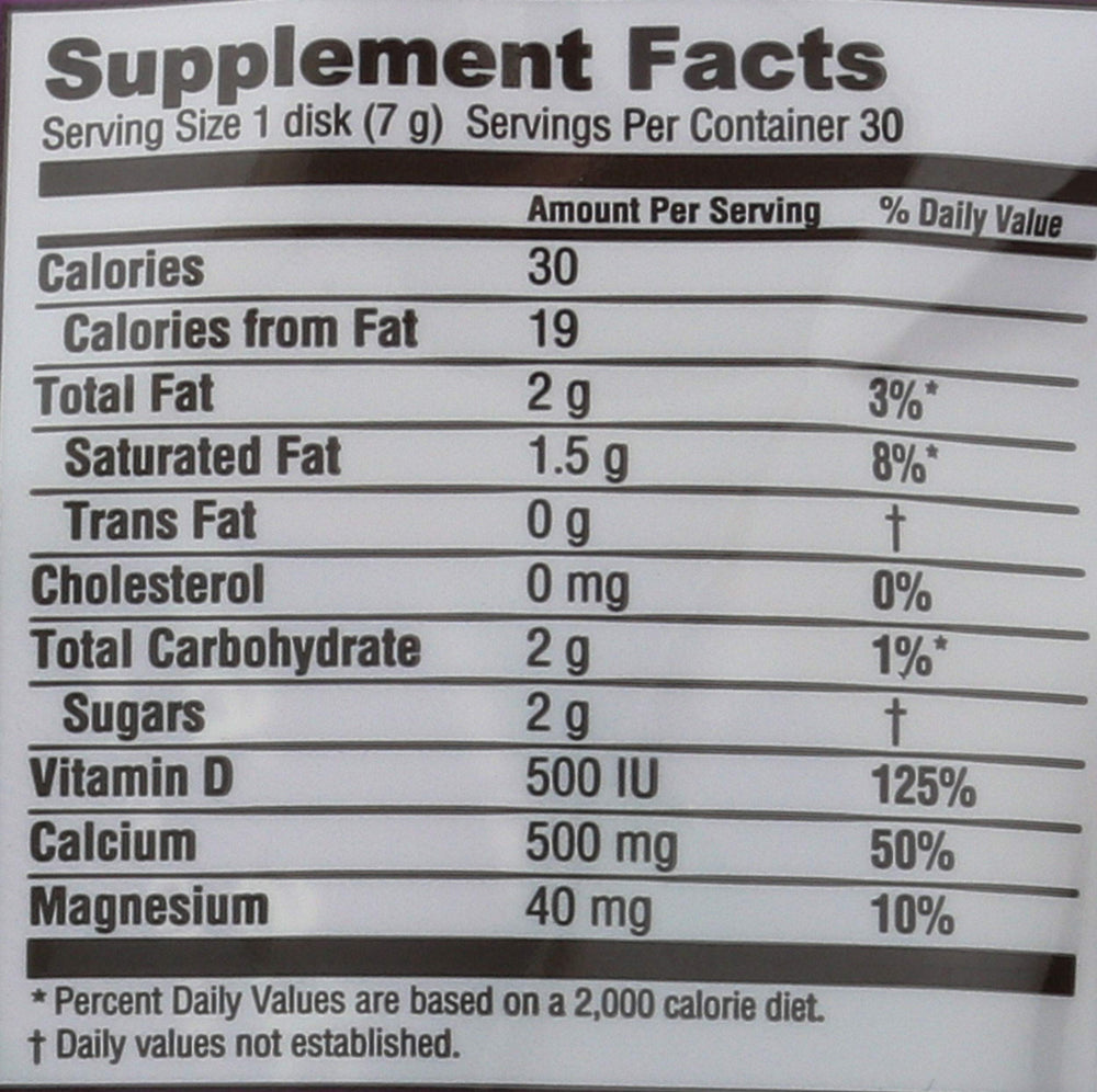 Adora calcium disk packaging shows premium chocolate and product details.