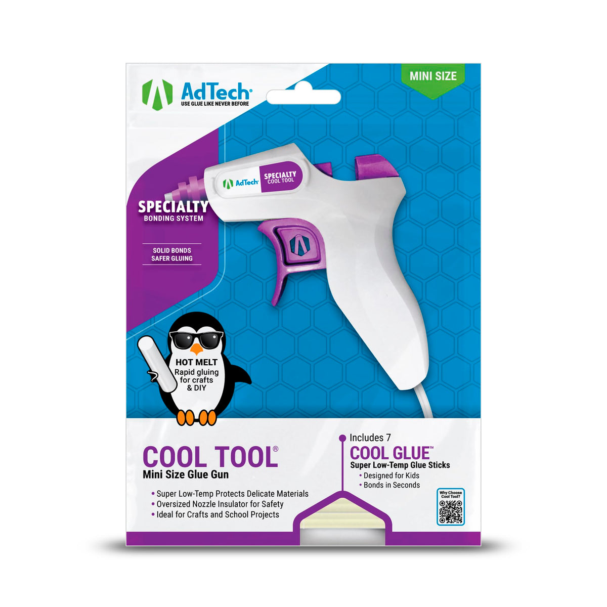 AdTech Cool Tool Kit with low-temp glue gun, white, safer for kids' crafts.