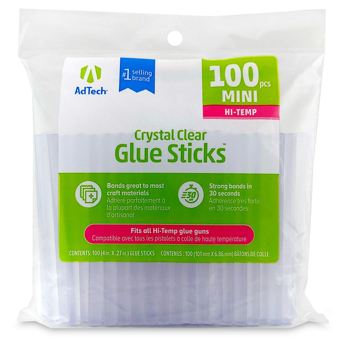 AdTech Hi-Temp mini glue sticks crystal-clear finish for quick, clean craft bonding.
