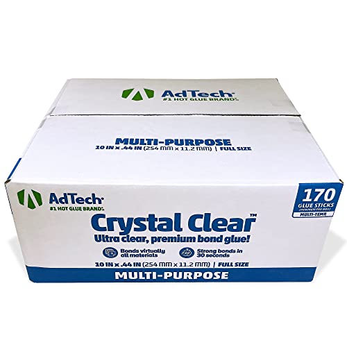 AdTech hot glue sticks 10-inch clear closeup highlights consistent 0.44 inch diameter.
