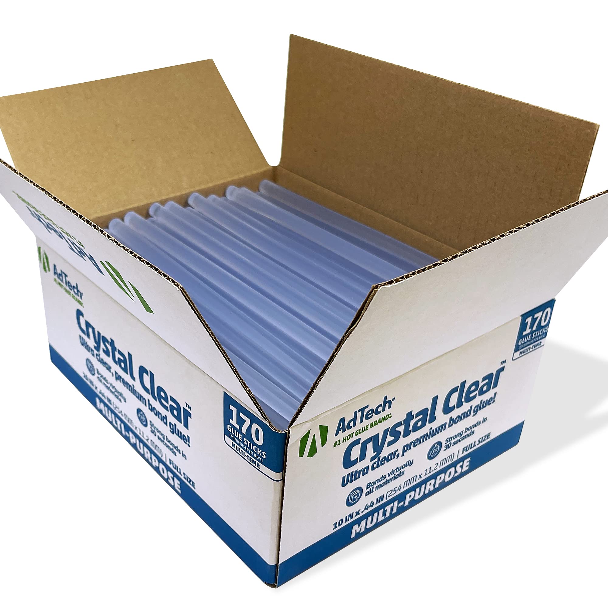 AdTech hot glue sticks 10-inch clear packaging for easy storage and ready-to-use convenience.