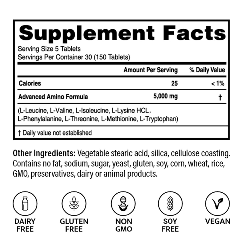 Advanced Bionutritionals Advanced Amino Formula bottle back with nutrition info.