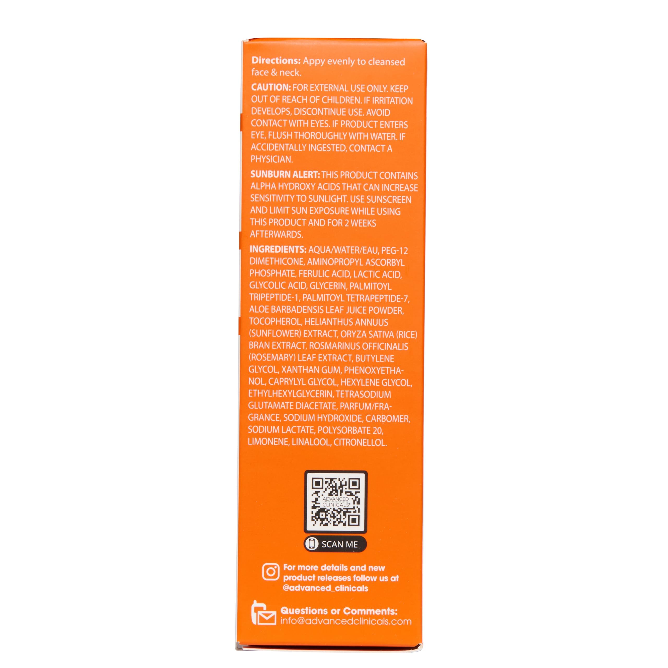 Advanced Clinicals Brightening Serum with glycolic lactic acids shown for glow