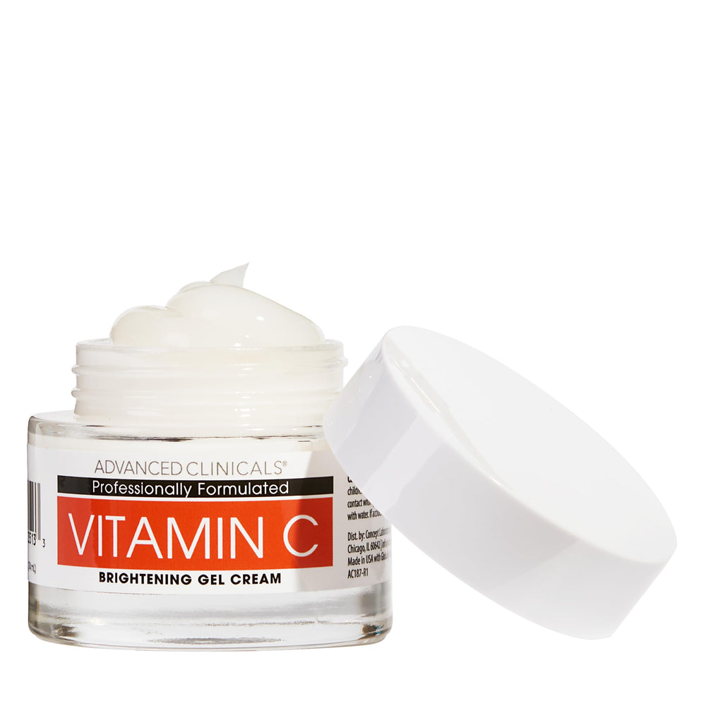 Advanced Clinicals Brightening Vitamin C Face Cream Gel ingredients ferulic acid and niacinamide shown