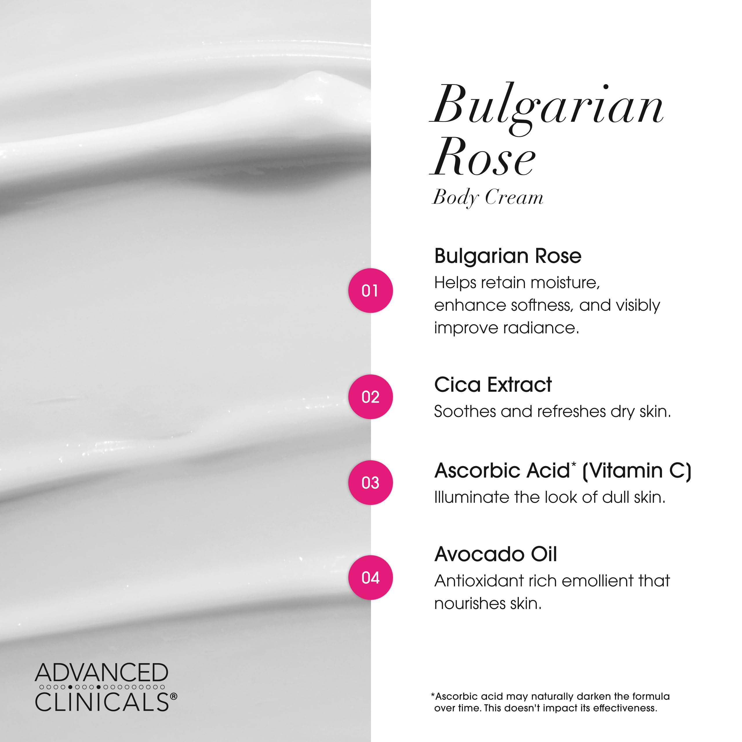 Advanced Clinicals Bulgarian Rose Lotion on hands for quick, radiant-looking hydration.