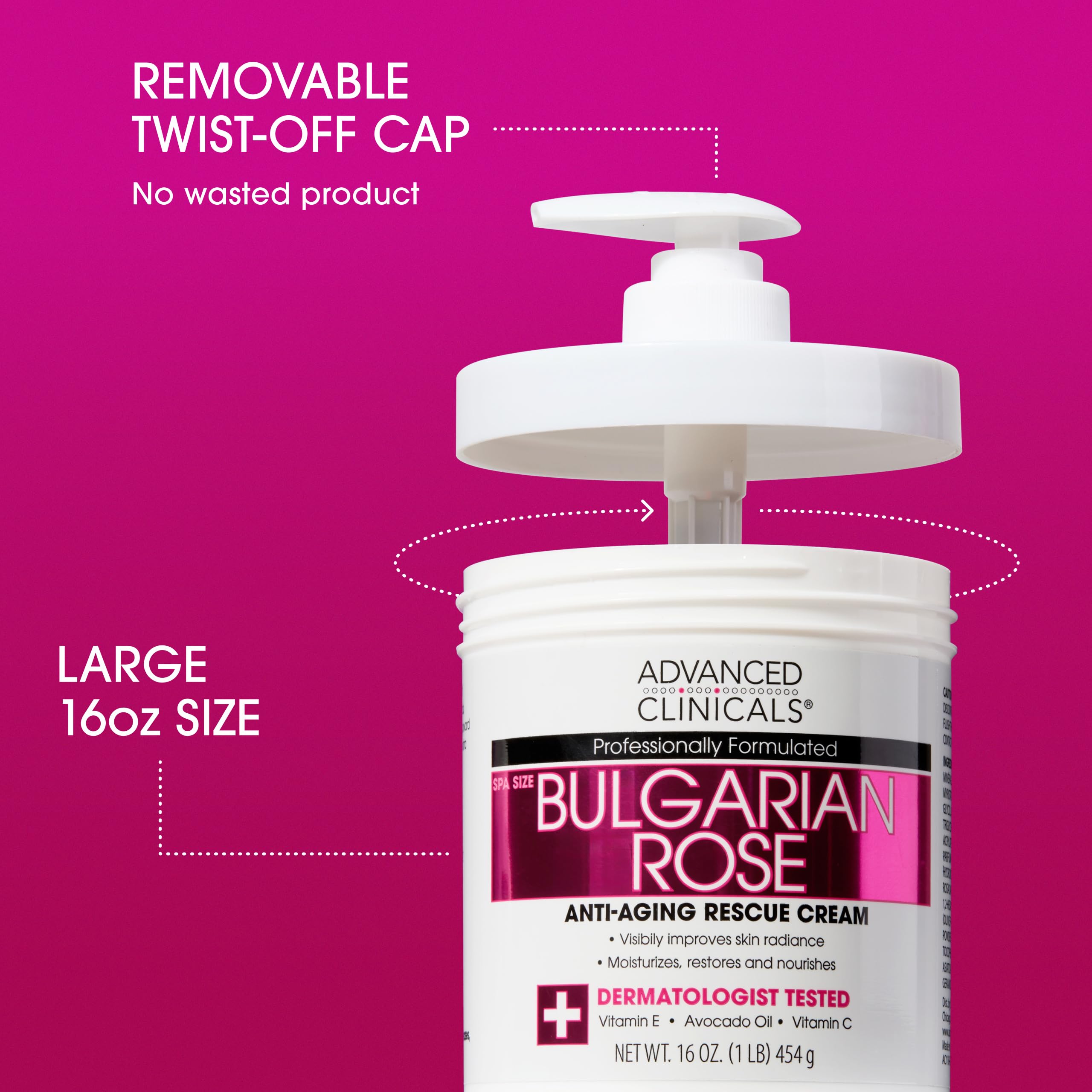 Advanced Clinicals Bulgarian Rose Lotion ingredients reveal aloe vera and vitamin C benefits.
