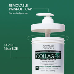 Advanced Clinicals Collagen Cream being applied to arm demonstrates smoothing hydration.